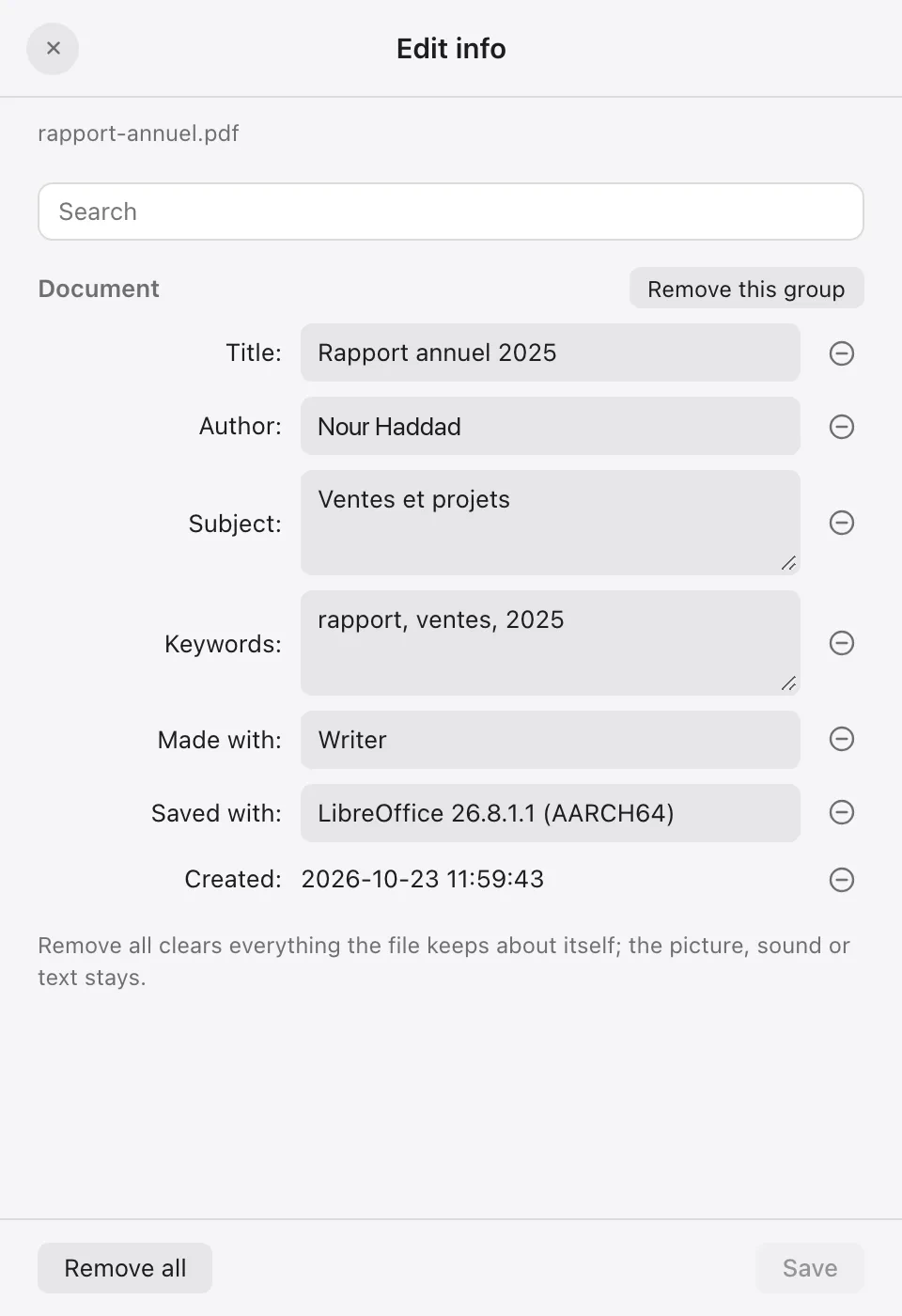 Edit info