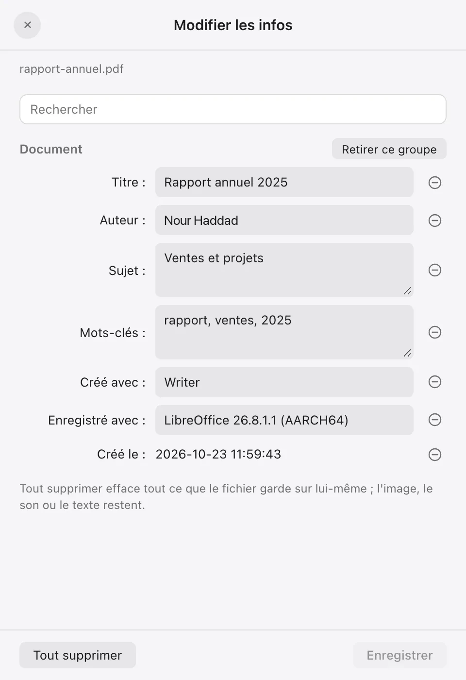 Modifier les infos